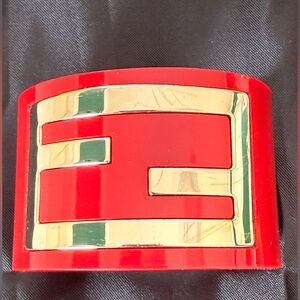 Fendi Red Resin Zucca Cuff Bracelet